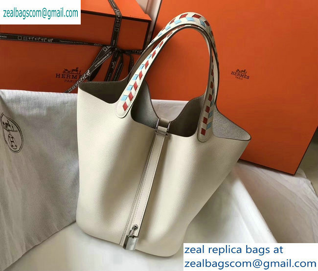 Hermes Picotin Lock 22 Bag with Braided Handles white