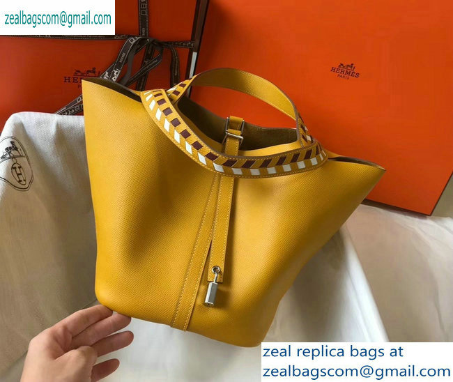 Hermes Picotin Lock 22 Bag with Braided Handles yellow