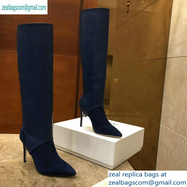 Jimmy Choo Heel 10cm Calfskin and Suede Pointed Toe High Boots Blue 2019