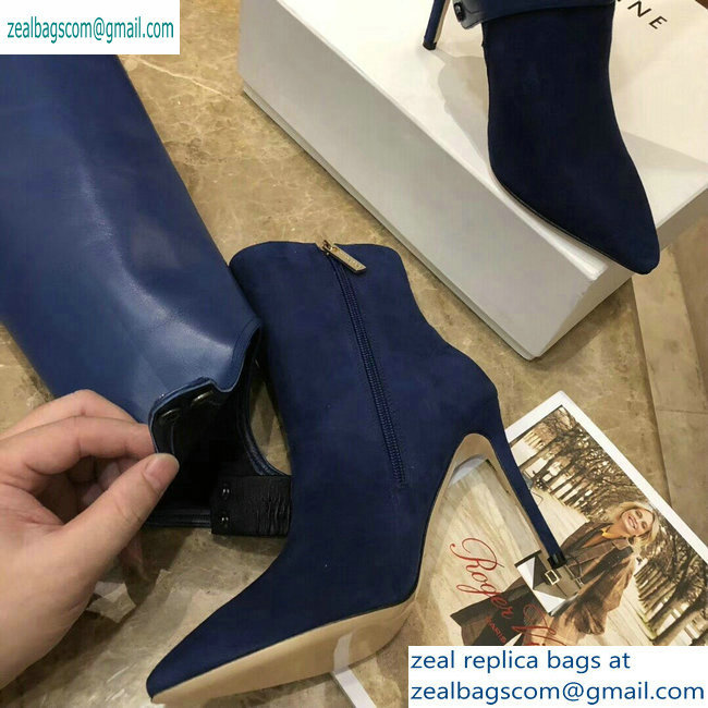 Jimmy Choo Heel 10cm Calfskin and Suede Pointed Toe High Boots Blue 2019