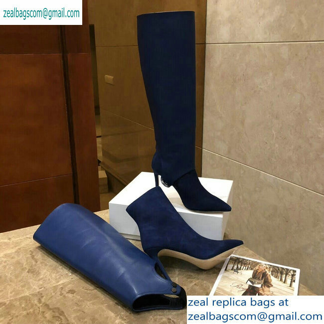 Jimmy Choo Heel 10cm Calfskin and Suede Pointed Toe High Boots Blue 2019