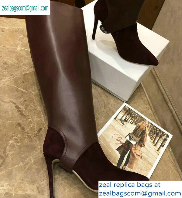 Jimmy Choo Heel 10cm Calfskin and Suede Pointed Toe High Boots Burgundy 2019 - Click Image to Close