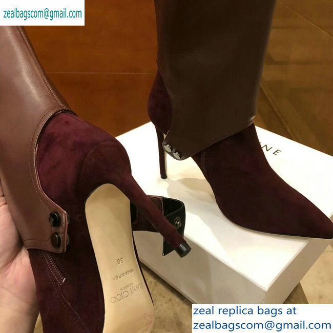 Jimmy Choo Heel 10cm Calfskin and Suede Pointed Toe High Boots Burgundy 2019