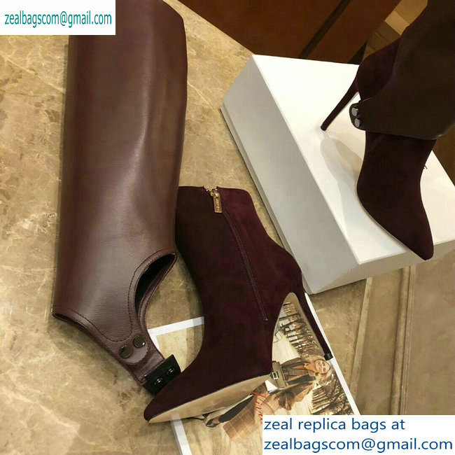 Jimmy Choo Heel 10cm Calfskin and Suede Pointed Toe High Boots Burgundy 2019