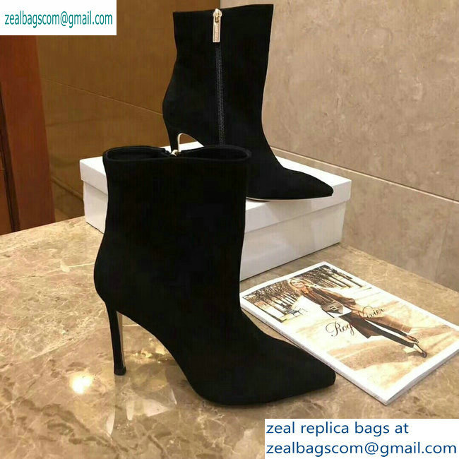 Jimmy Choo Heel 10cm Suede Pointed Toe Ankle Boots Black 2019 - Click Image to Close