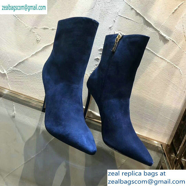 Jimmy Choo Heel 10cm Suede Pointed Toe Ankle Boots Blue 2019 - Click Image to Close