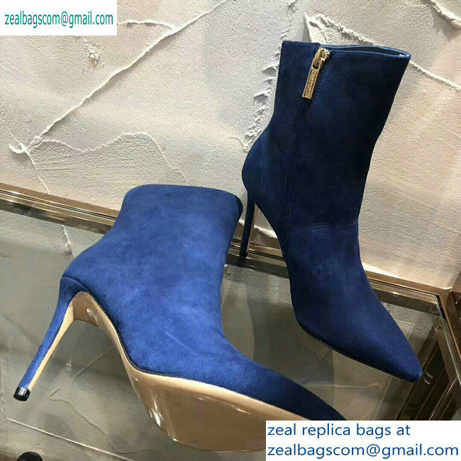 Jimmy Choo Heel 10cm Suede Pointed Toe Ankle Boots Blue 2019 - Click Image to Close