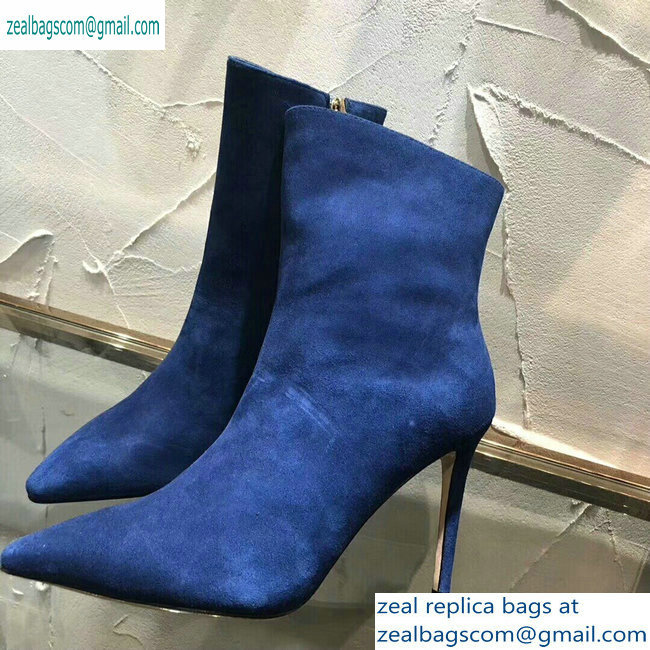 Jimmy Choo Heel 10cm Suede Pointed Toe Ankle Boots Blue 2019 - Click Image to Close