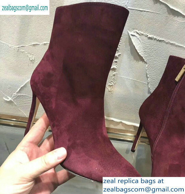 Jimmy Choo Heel 10cm Suede Pointed Toe Ankle Boots Burgundy 2019