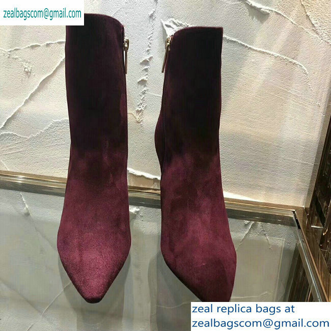 Jimmy Choo Heel 10cm Suede Pointed Toe Ankle Boots Burgundy 2019