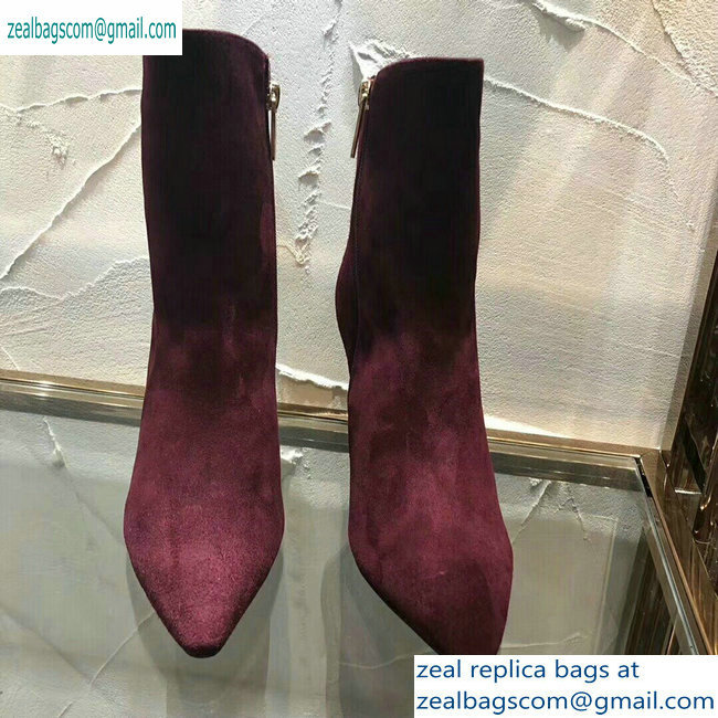 Jimmy Choo Heel 10cm Suede Pointed Toe Ankle Boots Burgundy 2019 - Click Image to Close