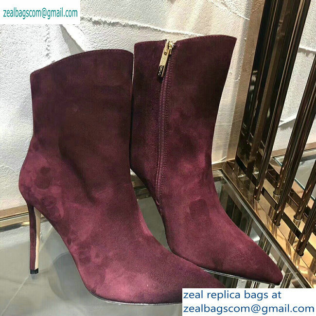 Jimmy Choo Heel 10cm Suede Pointed Toe Ankle Boots Burgundy 2019