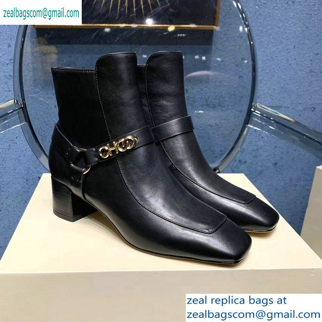Jimmy Choo Heel 4.5cm Calf Leather Ankle Boots Black with Gold Choo 2019