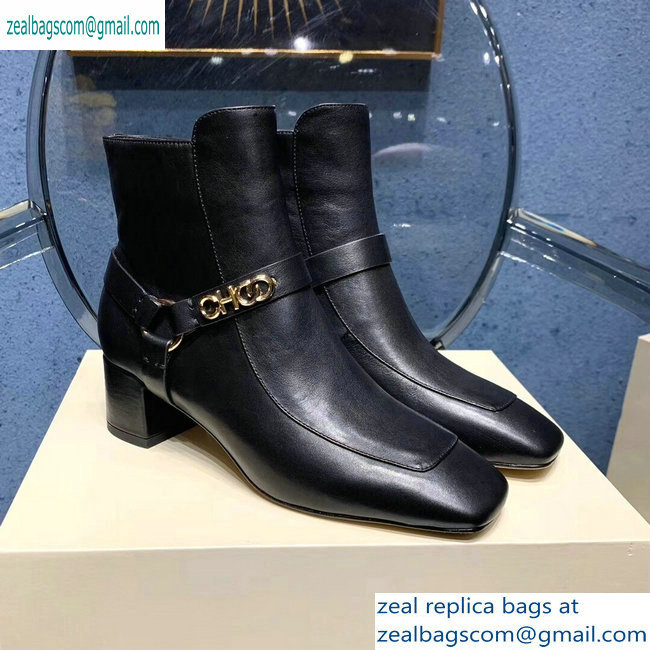 Jimmy Choo Heel 4.5cm Calf Leather Ankle Boots Black with Gold Choo 2019 - Click Image to Close