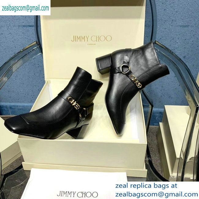 Jimmy Choo Heel 4.5cm Calf Leather Ankle Boots Black with Gold Choo 2019 - Click Image to Close