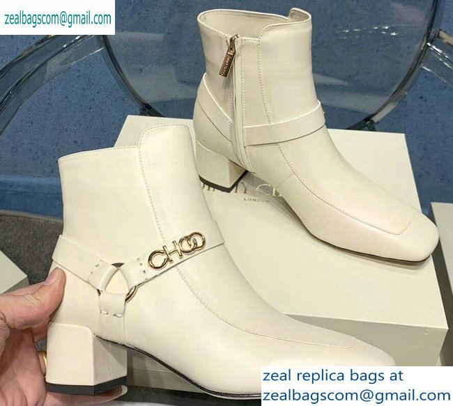 Jimmy Choo Heel 4.5cm Calf Leather Ankle Boots Creamy with Gold Choo 2019