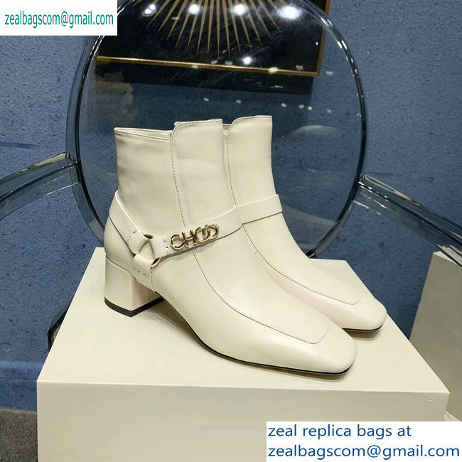 Jimmy Choo Heel 4.5cm Calf Leather Ankle Boots Creamy with Gold Choo 2019 - Click Image to Close