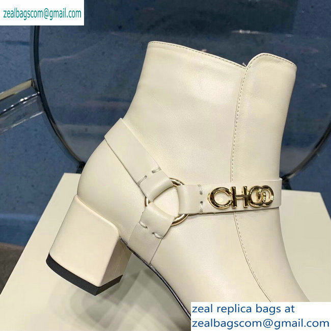 Jimmy Choo Heel 4.5cm Calf Leather Ankle Boots Creamy with Gold Choo 2019