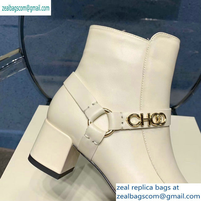 Jimmy Choo Heel 4.5cm Calf Leather Ankle Boots Creamy with Gold Choo 2019 - Click Image to Close