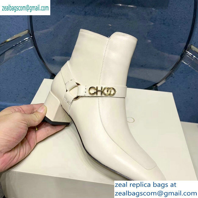 Jimmy Choo Heel 4.5cm Calf Leather Ankle Boots Creamy with Gold Choo 2019 - Click Image to Close