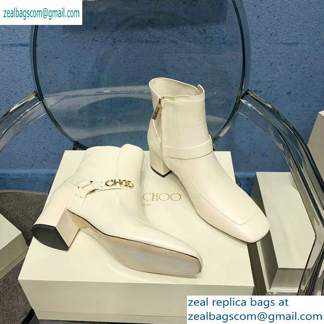 Jimmy Choo Heel 4.5cm Calf Leather Ankle Boots Creamy with Gold Choo 2019 - Click Image to Close
