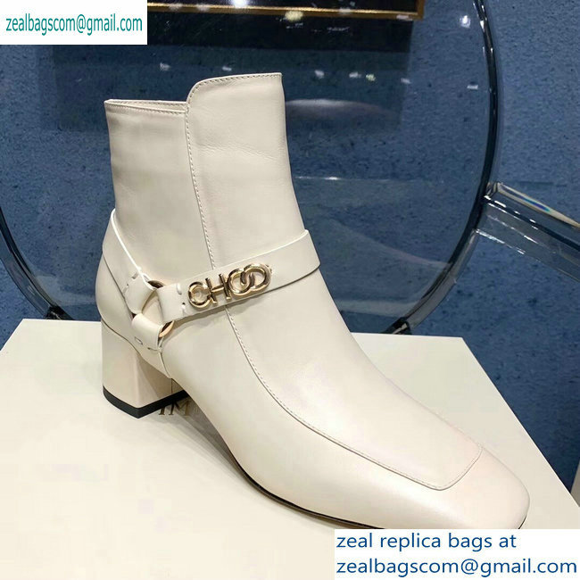 Jimmy Choo Heel 4.5cm Calf Leather Ankle Boots Creamy with Gold Choo 2019