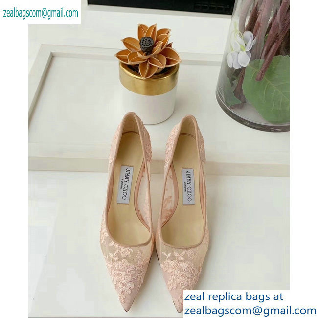 Jimmy Choo Heel 8.5cm Love Pointy Toe Pumps Floral Lace Nude Pink 2019