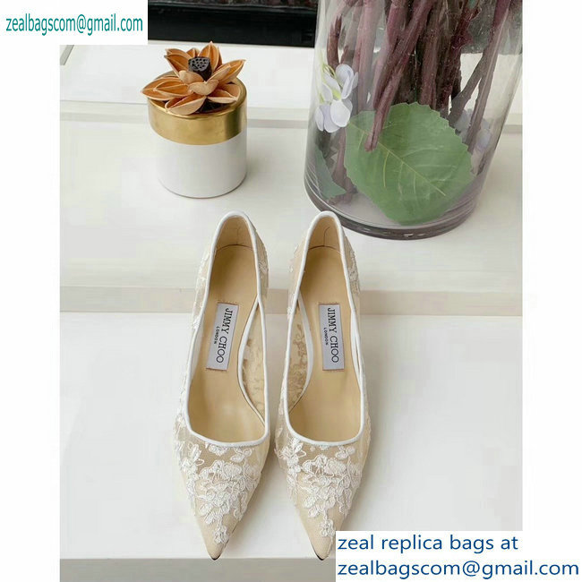 Jimmy Choo Heel 8.5cm Love Pointy Toe Pumps Floral Lace White 2019 - Click Image to Close