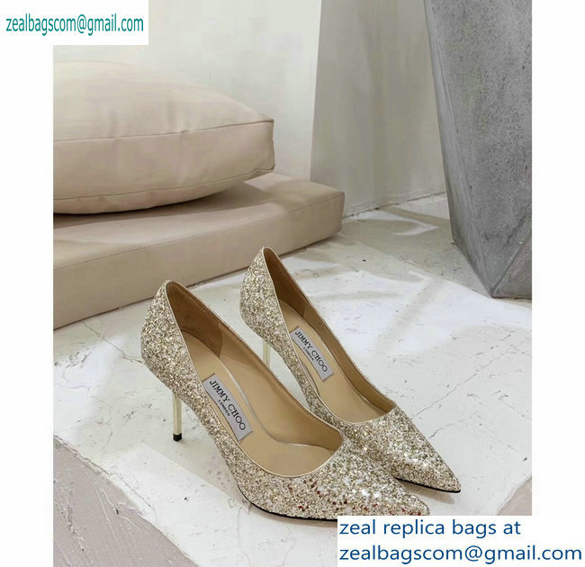 Jimmy Choo Heel 8.5cm Love Pointy Toe Pumps Glitter 05 2019 - Click Image to Close