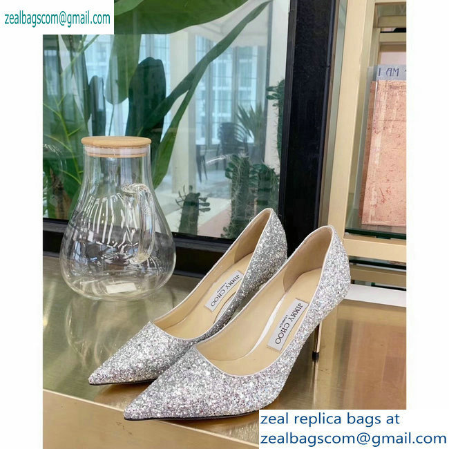 Jimmy Choo Heel 8.5cm Love Pointy Toe Pumps Glitter 06 2019 - Click Image to Close