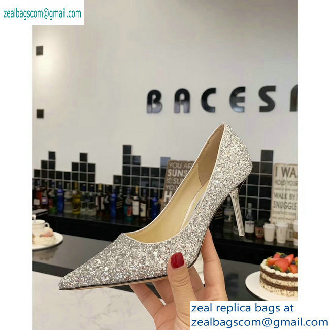Jimmy Choo Heel 8.5cm Love Pointy Toe Pumps Glitter 06 2019 - Click Image to Close