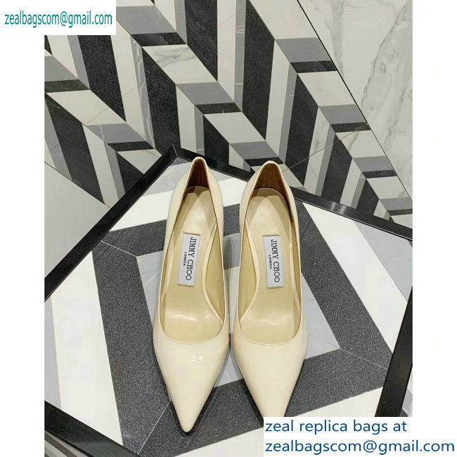 Jimmy Choo Heel 8.5cm Love Pointy Toe Pumps Patent Creamy 2019