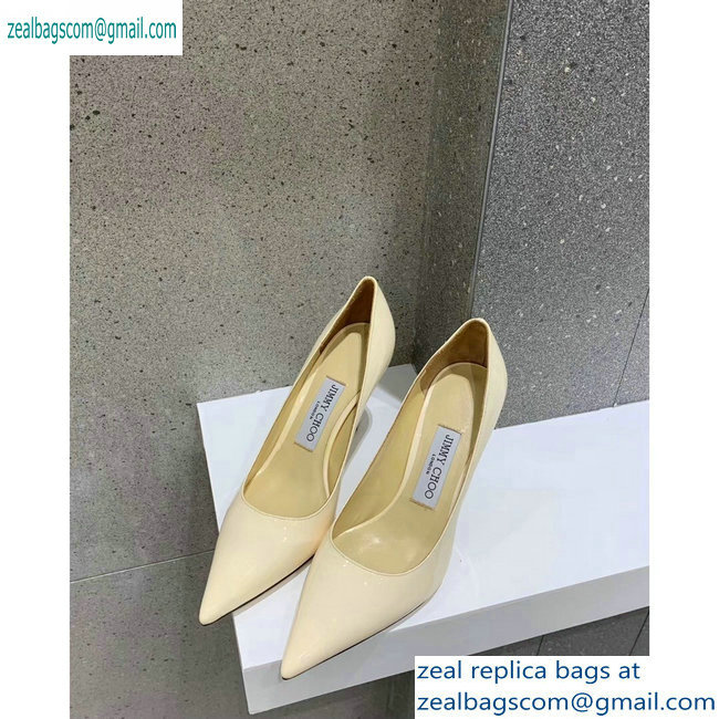 Jimmy Choo Heel 8.5cm Love Pointy Toe Pumps Patent Creamy 2019