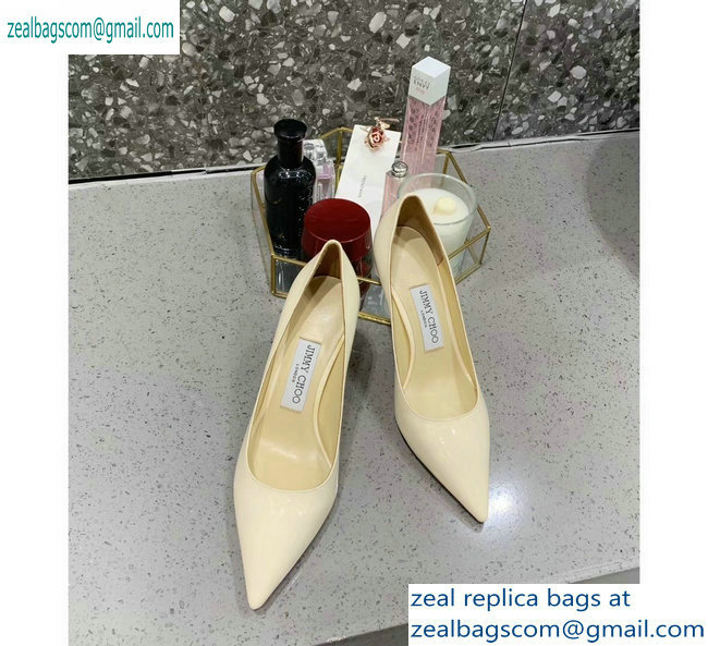 Jimmy Choo Heel 8.5cm Love Pointy Toe Pumps Patent Creamy 2019 - Click Image to Close