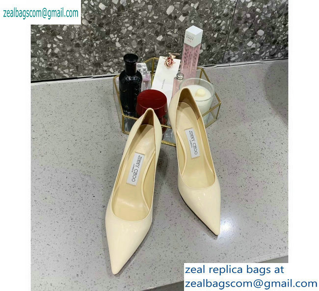 Jimmy Choo Heel 8.5cm Love Pointy Toe Pumps Patent Creamy 2019