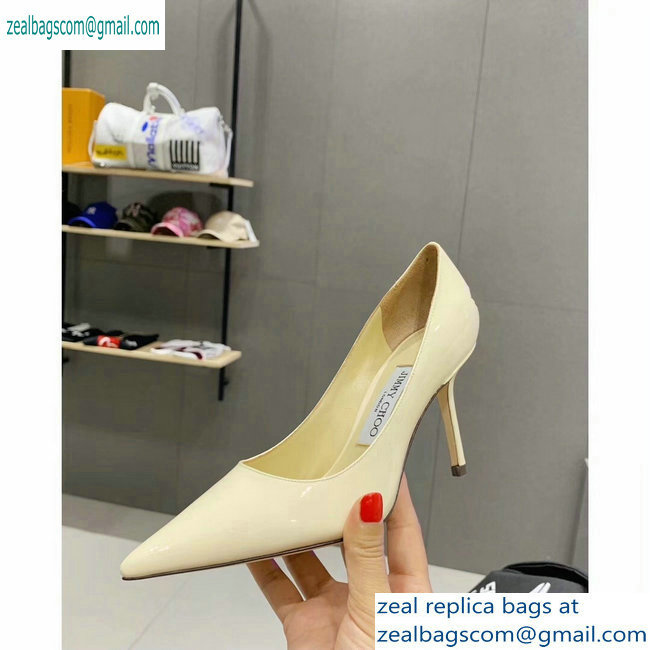 Jimmy Choo Heel 8.5cm Love Pointy Toe Pumps Patent Creamy 2019 - Click Image to Close