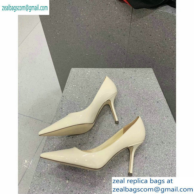 Jimmy Choo Heel 8.5cm Love Pointy Toe Pumps Patent Creamy 2019 - Click Image to Close