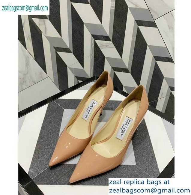 Jimmy Choo Heel 8.5cm Love Pointy Toe Pumps Patent Nude 2019 - Click Image to Close