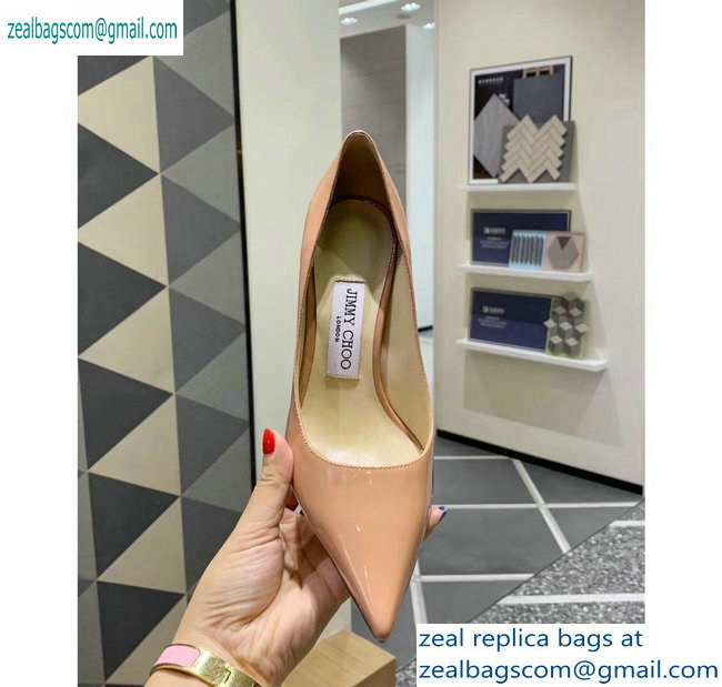 Jimmy Choo Heel 8.5cm Love Pointy Toe Pumps Patent Nude 2019 - Click Image to Close