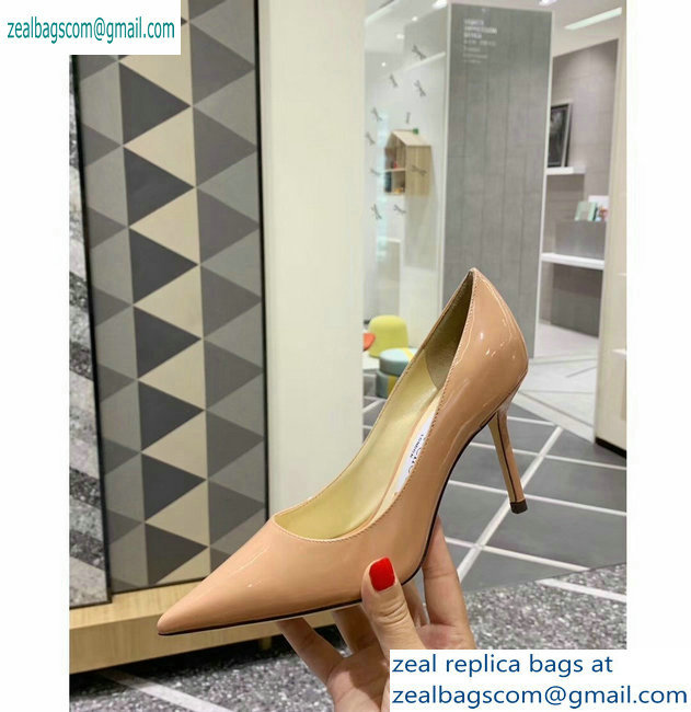 Jimmy Choo Heel 8.5cm Love Pointy Toe Pumps Patent Nude 2019 - Click Image to Close