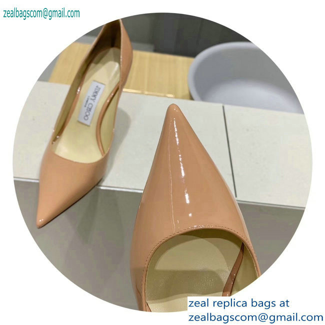Jimmy Choo Heel 8.5cm Love Pointy Toe Pumps Patent Nude 2019 - Click Image to Close