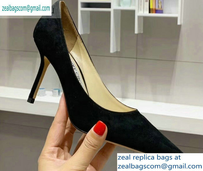 Jimmy Choo Heel 8.5cm Love Pointy Toe Pumps Suede Black 2019