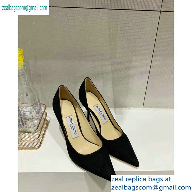 Jimmy Choo Heel 8.5cm Love Pointy Toe Pumps Suede Black 2019