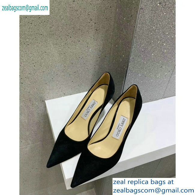 Jimmy Choo Heel 8.5cm Love Pointy Toe Pumps Suede Black 2019