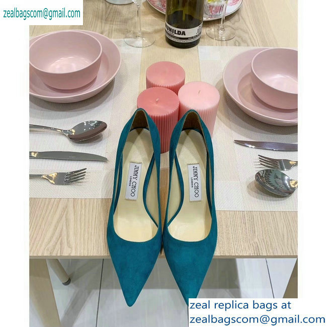 Jimmy Choo Heel 8.5cm Love Pointy Toe Pumps Suede Blue 2019