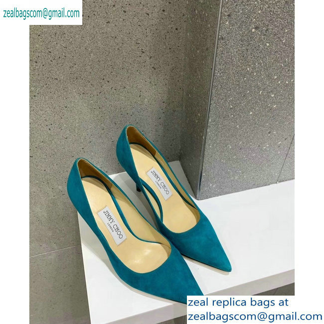 Jimmy Choo Heel 8.5cm Love Pointy Toe Pumps Suede Blue 2019