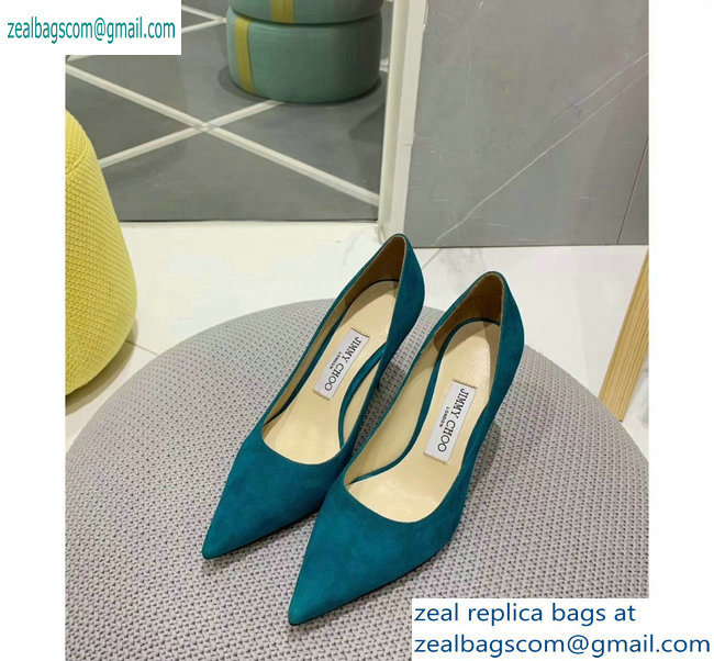 Jimmy Choo Heel 8.5cm Love Pointy Toe Pumps Suede Blue 2019