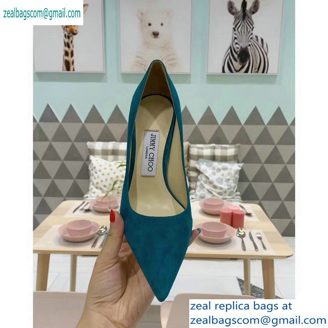 Jimmy Choo Heel 8.5cm Love Pointy Toe Pumps Suede Blue 2019 - Click Image to Close