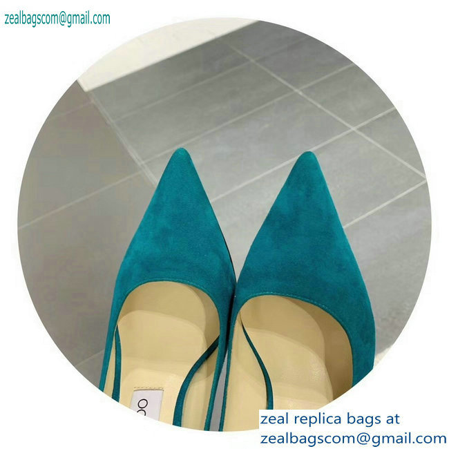 Jimmy Choo Heel 8.5cm Love Pointy Toe Pumps Suede Blue 2019