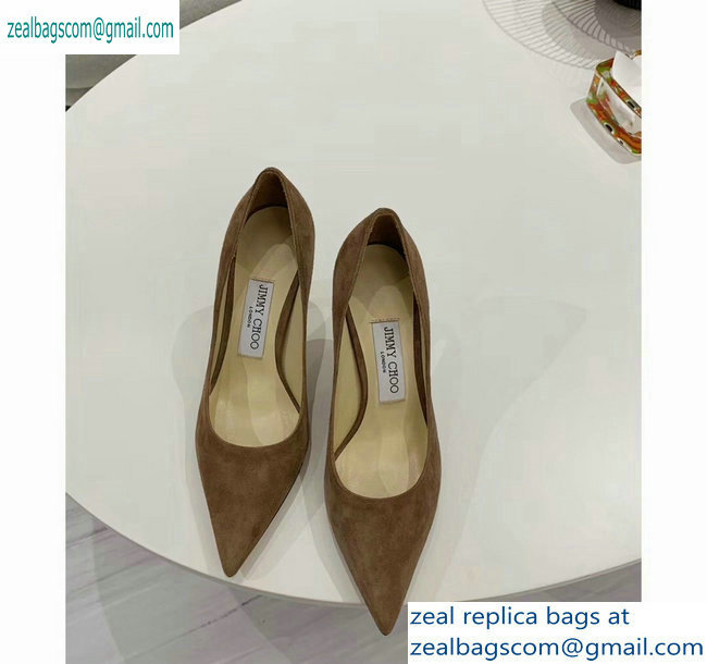 Jimmy Choo Heel 8.5cm Love Pointy Toe Pumps Suede Camel 2019 - Click Image to Close